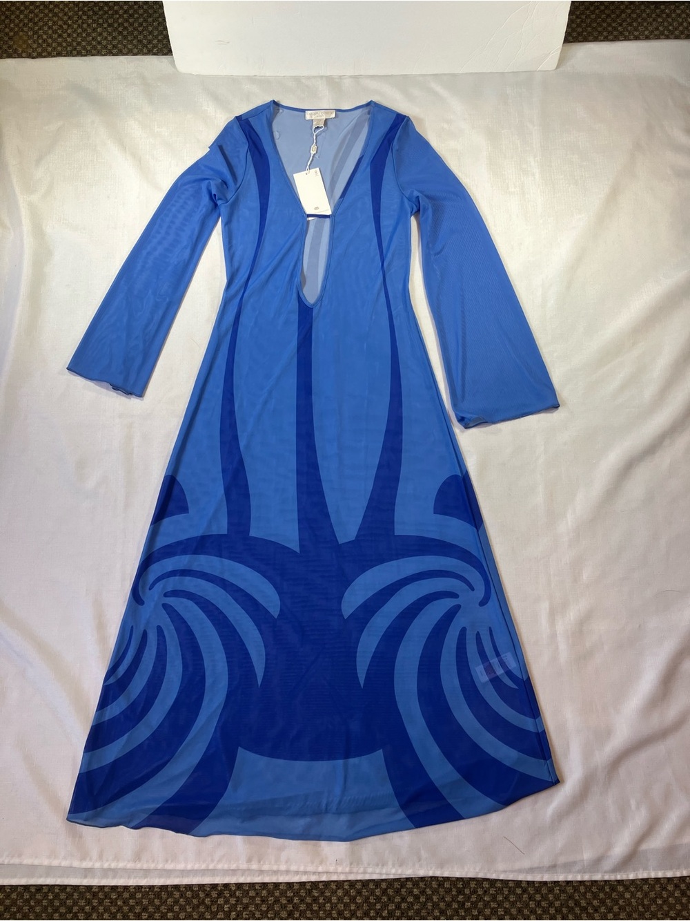 NWT STUNNING! Caroline Constas Sheer Maxi Swim Cover Up, Cobalt Blue, Size XS - Picture 12 of 16
